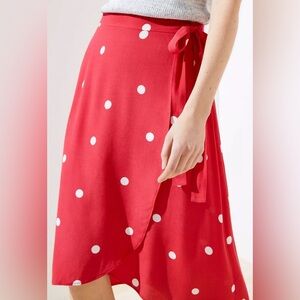 LOFT red polka dot wrap skirt. Size 0P. Perfect condition.